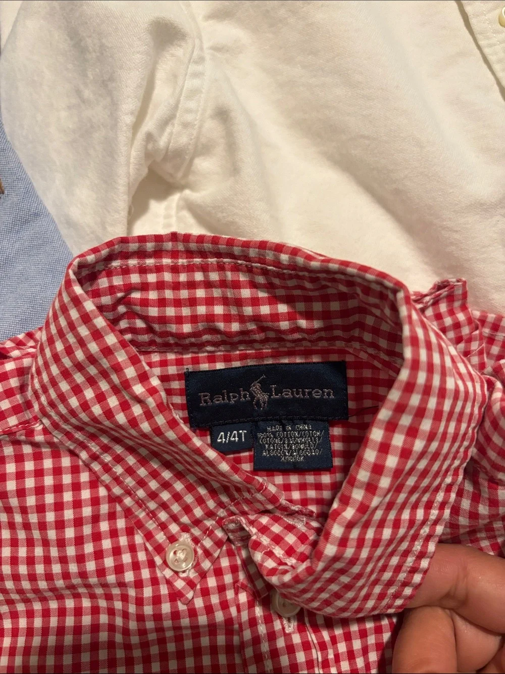 Ralph Lauren Boys Button-Down Shirts in White, Light Blue, and Red Gingham